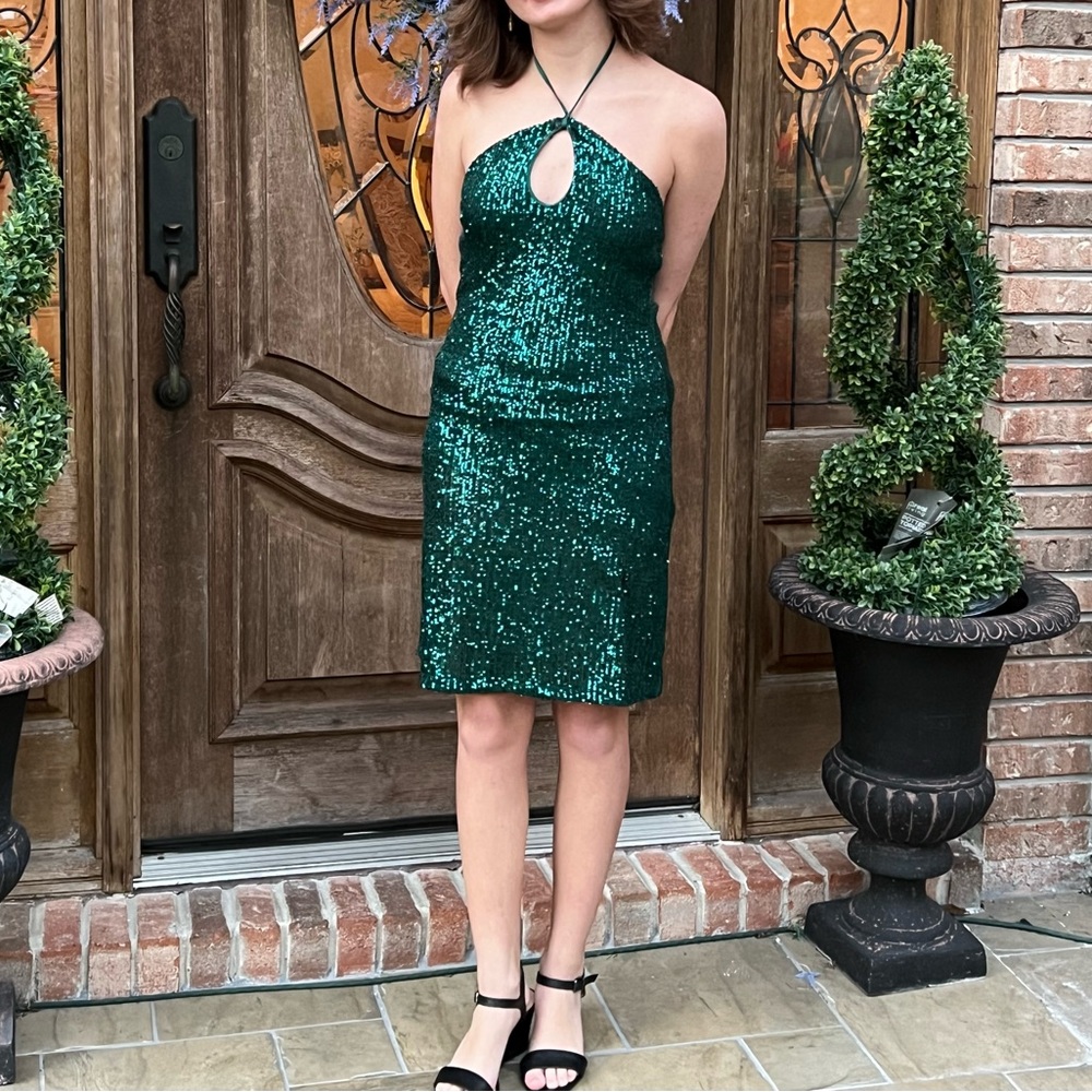 Gorgeous Juniors Green Sequence Formal Dress